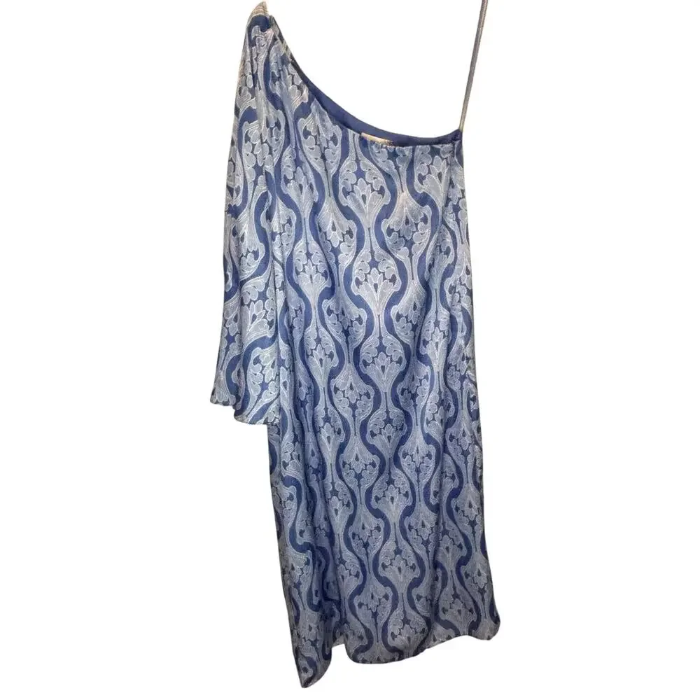 Tuckernuck Hyacinth House Luna Blue One Shoulder Satin Midi Dress - size Large